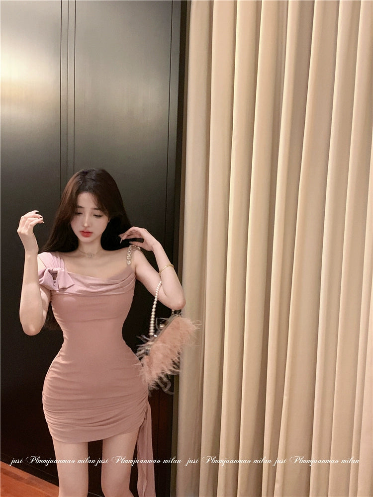 Fashion women's wear Pure Desire Pink Sling Dress Women's Spring and Summer Elegant Sexy Sweet Hot Girl Slim Hip Skirt Small Dress