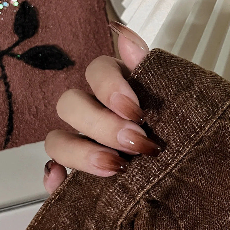 暖冬炭火穿戴甲美拉德指甲贴片新款美甲片红棕假指甲秋冬美甲贴片