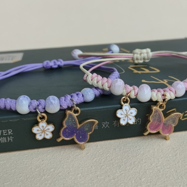 首饰手链Rinhoo Fashion Handmade Purple Butterfly Flower Bracelet For