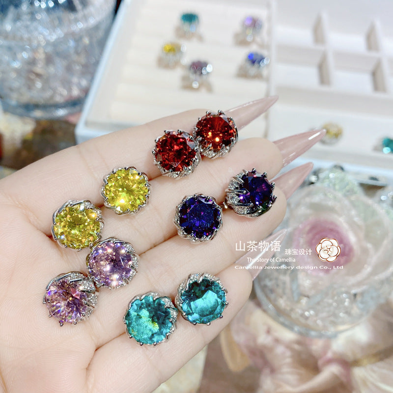 Camellia彩虹直播撞色宝石睡美人套装女 镶超闪彩宝5A锆耳环现货
