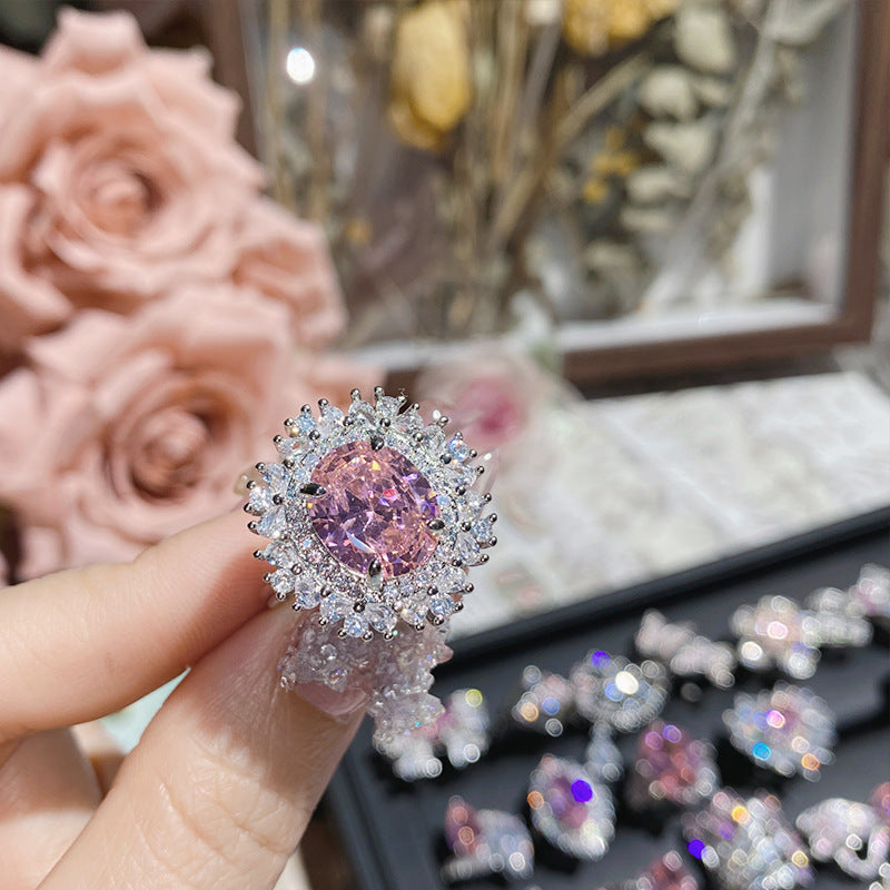 山茶璀璨粉色爱心轻奢公主戒指女 精工镀18K蝴蝶结阿斯切粉锆指环