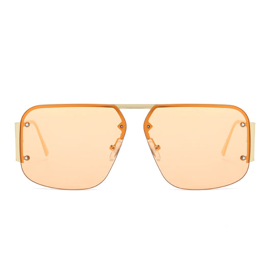Women's fashion glasses 2024亚马逊热款时尚飞行员太阳镜 欧美复古窗帘半框百搭方形墨镜