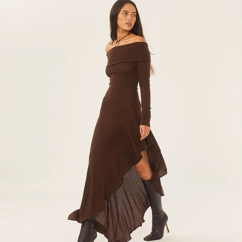 Fashion women's wear Fall 2024 New off-Shoulder Tube Top Long Sleeve Dress Hot Girl Sexy Slim Fit Slimming Hip-Wrapped Mid-Length Dress Fashion