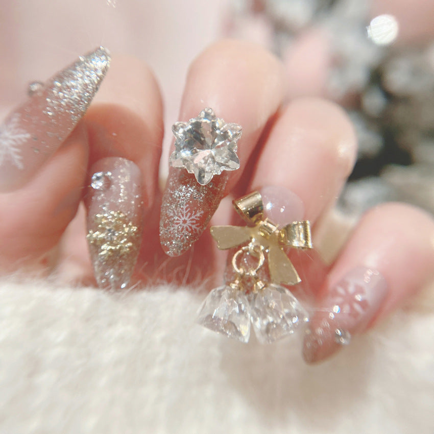 Fashion  nail Jingling Bell Bow Snowflake Knot Wear Finished Nail Beauty Nail Stickers Rhinestone Nail Patch Nail Tip U15