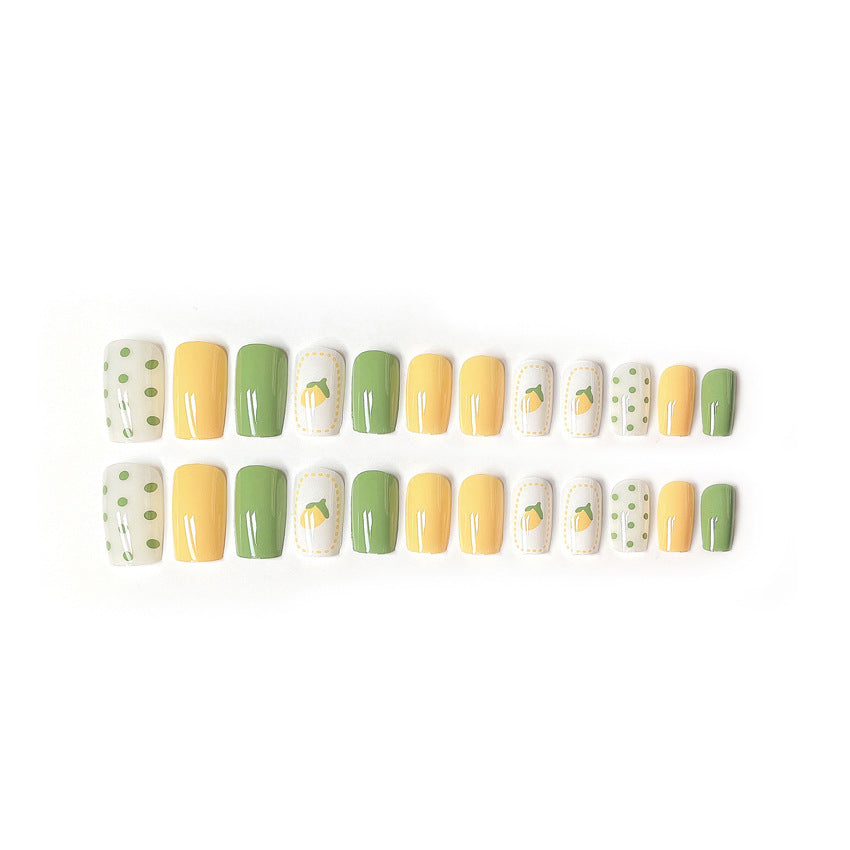 Fashion  nail Summer Lemon Net Red Fake Nail Patch Wear Armor Finished Product Nail Tip Nail Stickers Disassembly Nail Patch Y59