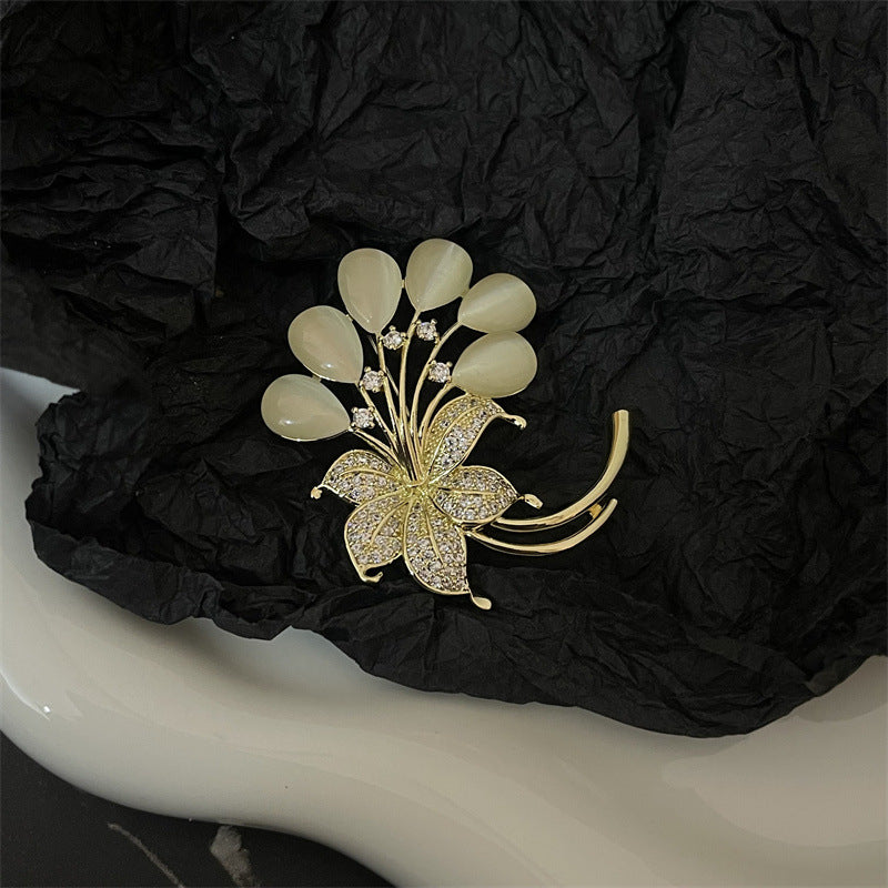 轻奢风金色胸针 花朵麦穗珍珠雪花胸针镶钻 小众个性气质胸针高档