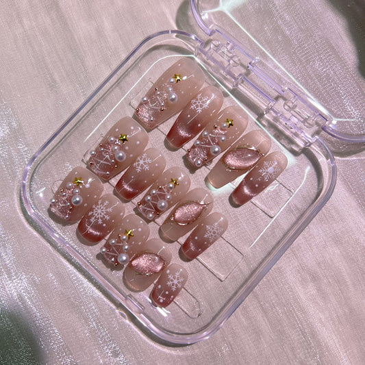 (Hand-Made Nail) [Christmas Snow] Pure Hand-Worn Nail Polish Wearable UV Nail Ice Transparent Gradient Popular Pure Desire Autumn and Winter