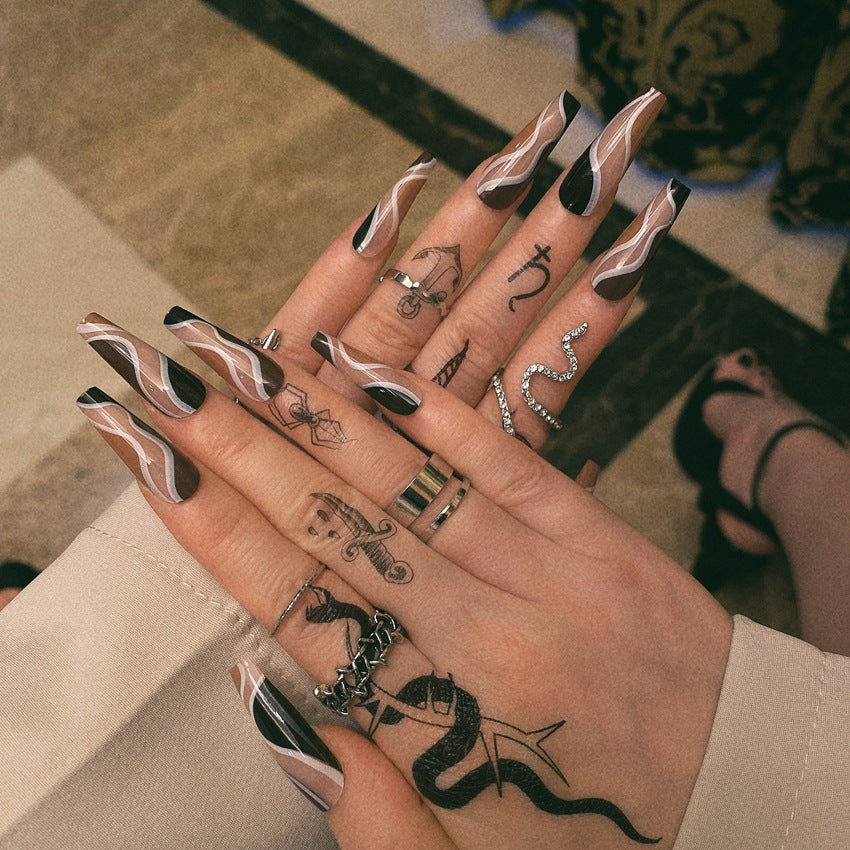 Fashion  nail Wearable Fake Nails Pattern Wave Manicure European and American Nail Nail Sticker Finished Detachable Nail Tip Patch Ballet Nail W7