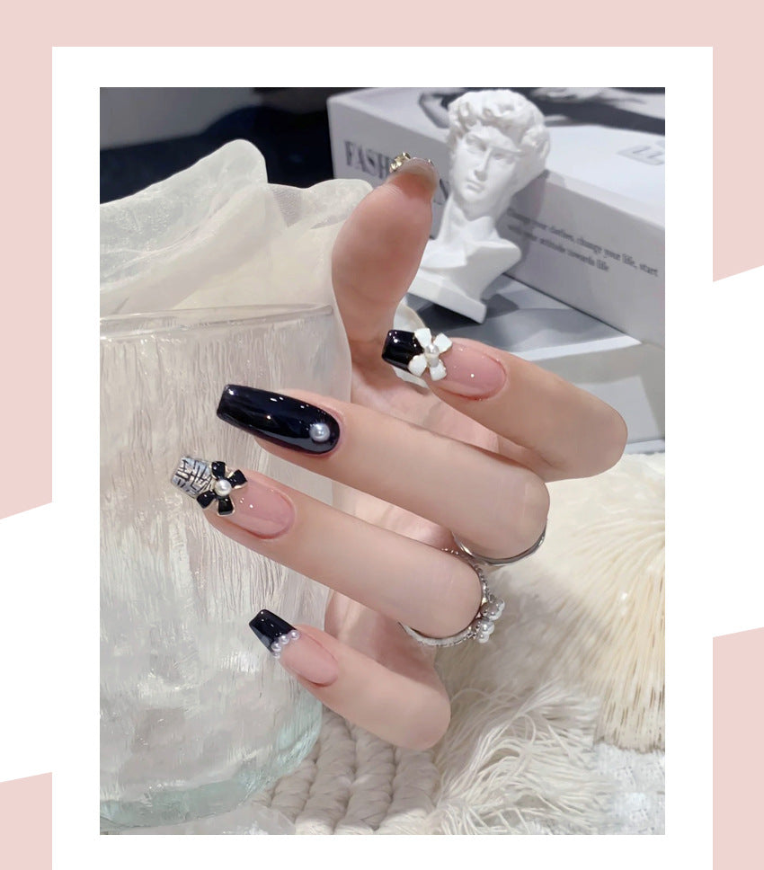 Fashion  nail Autumn and Winter Classic Style Minimalist Bowknot Finished Nail Beauty Wear Fake Nails Removable Nail Tip Wear Armor X97