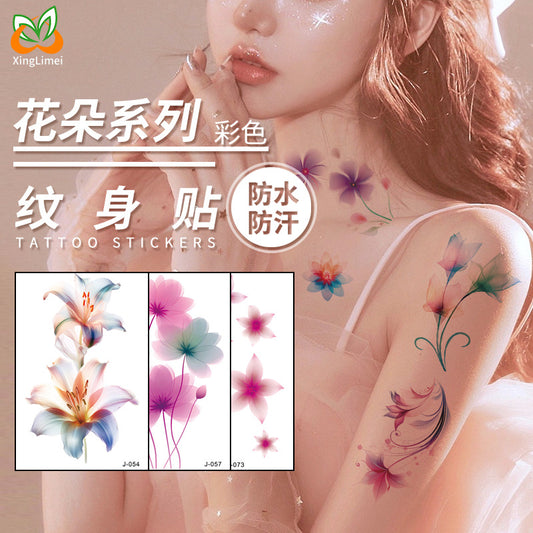 Free shipping Tattoo Colorful Flower Tattoo Sticker Disposable Waterproof Hand Back Clavicle Chest European and American Scar Covering Fresh Tattoo Sticker Paper