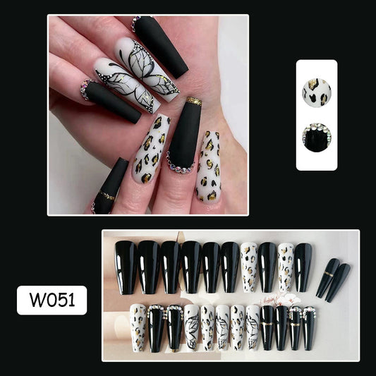 闪钻豹蝶穿戴甲蝴蝶nails 黑色跨境美甲片外贸假指甲长甲美甲贴片