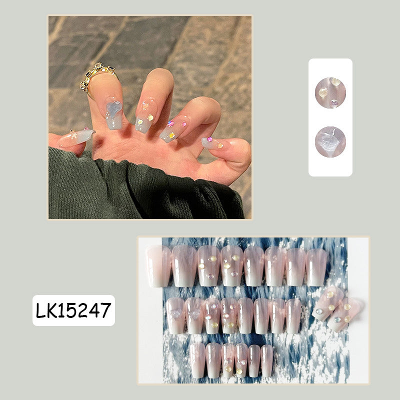 蔚蓝人鱼穿戴甲少女指甲贴片高级美甲片半手工假指甲美甲贴片成品