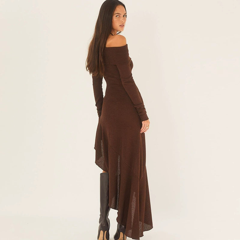 Fashion women's wear Fall 2024 New off-Shoulder Tube Top Long Sleeve Dress Hot Girl Sexy Slim Fit Slimming Hip-Wrapped Mid-Length Dress Fashion