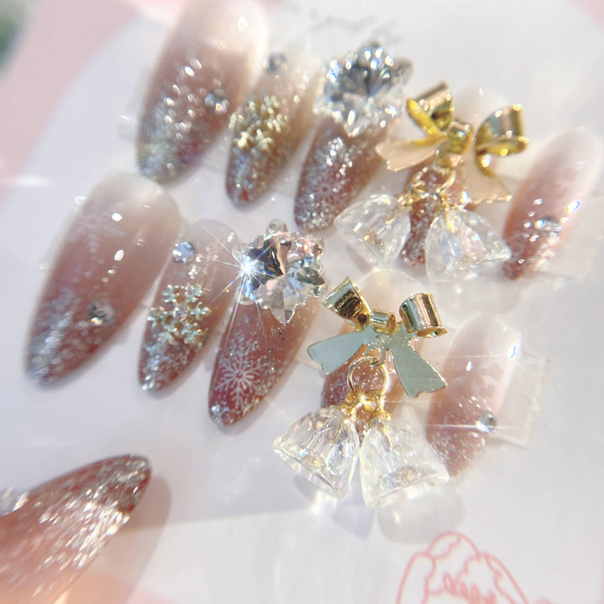 Fashion  nail Jingling Bell Bow Snowflake Knot Wear Finished Nail Beauty Nail Stickers Rhinestone Nail Patch Nail Tip U15