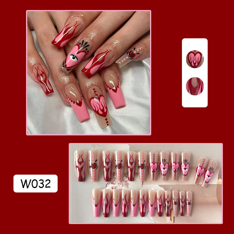 爱心火焰穿戴甲眼睛图nails 跨境美甲片外贸假指甲长芭蕾美甲贴片