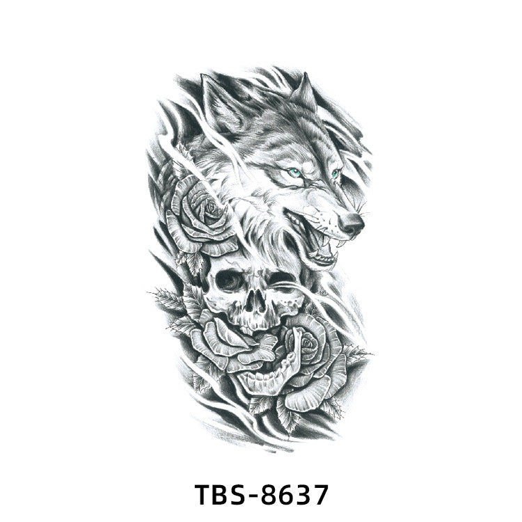 Free shipping Tattoo New Wholesale Small Flower Arm Waterproof Tattoo Sticker Half Sleeve Arm Back Color Animal Skull European and American Tattoo Sticker Paper