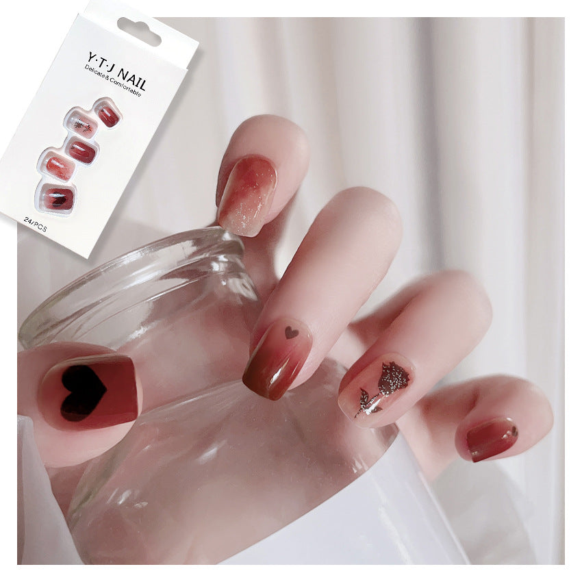 Fashion  nail New Pure Rose Fake Nail Patch Finished Nail Beauty Wearable Fake Nails Removable Nail Wear Nail X93