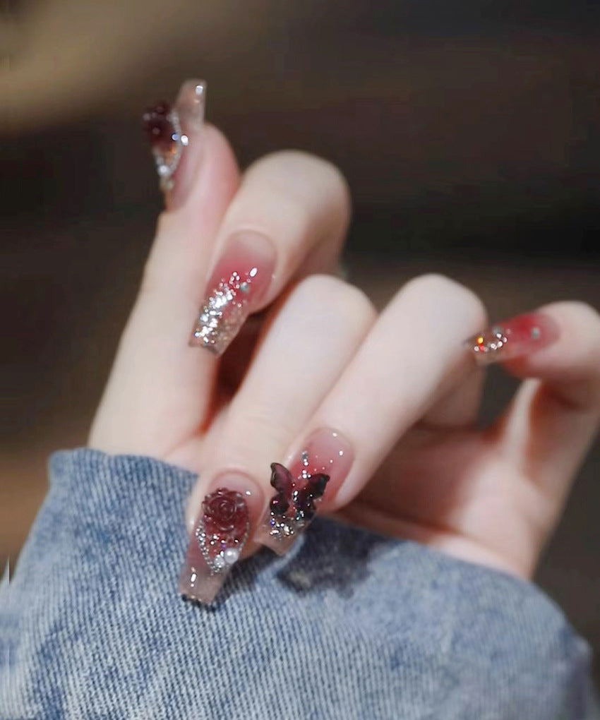 Fashion  nail Wear Armor Nail Stickers Nail Patch Fake Nails Removable Rose Butterfly Armor Nail Sticker A27