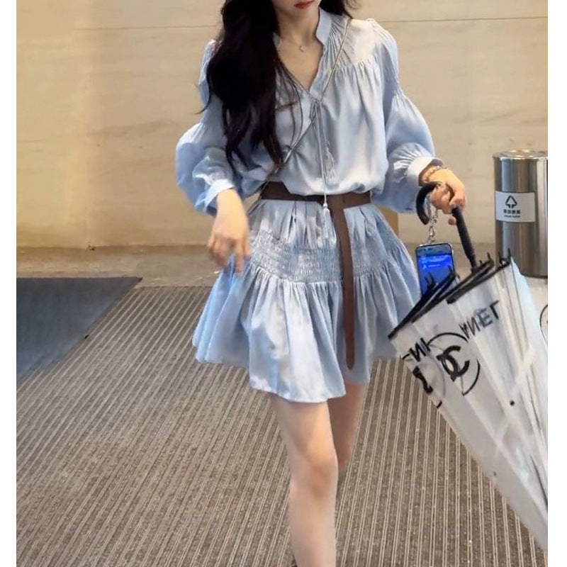 Dopamine dress Free shipping Tattoo MENGXIANG  Dopamine Dress White French Sweet Long Sleeve Dress Short Early Autumn New