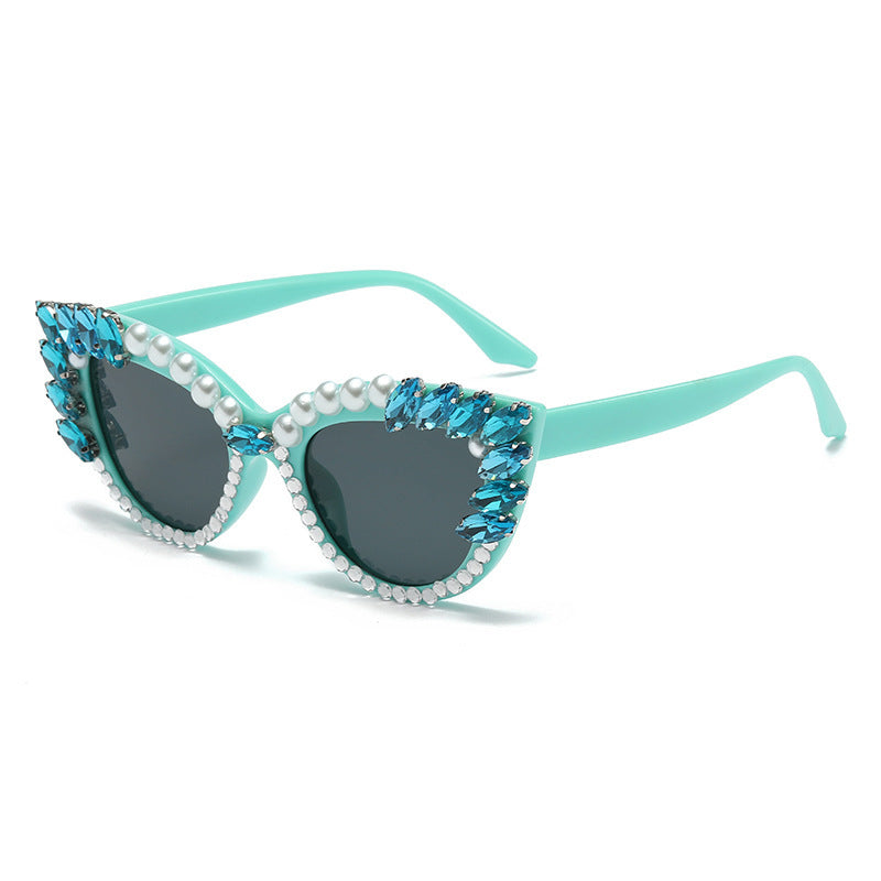 Women's fashion glasses 跨境新款镶钻太阳镜 欧美时尚网红ins水钻眼镜个性嘻哈珍珠墨镜女