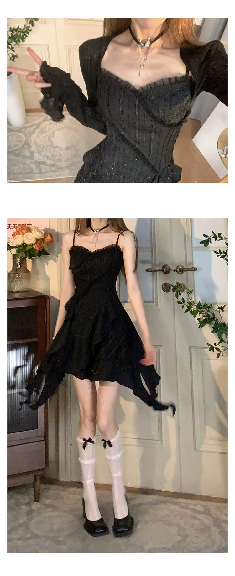 Fashion women's wear Dream Seven77 French Style Irregular Spaghetti-Strap Dress Women's Spring New Ruffled Design Short Skirt