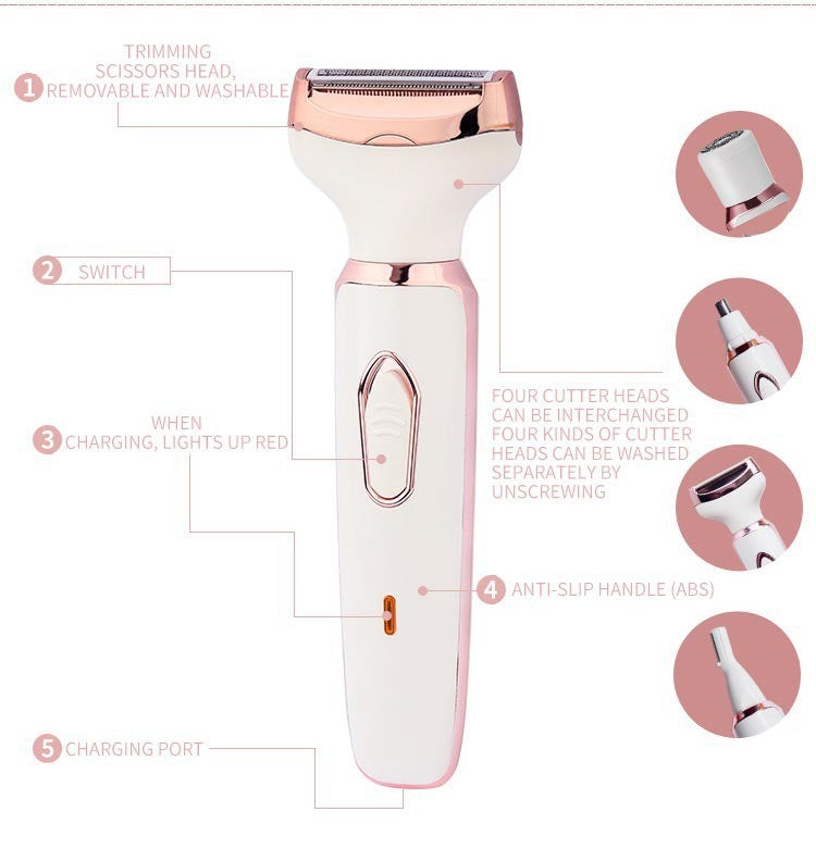 4-in-1  Multifunctional electric Shaver for women Body hair remover eyebrow shaver USB Charging