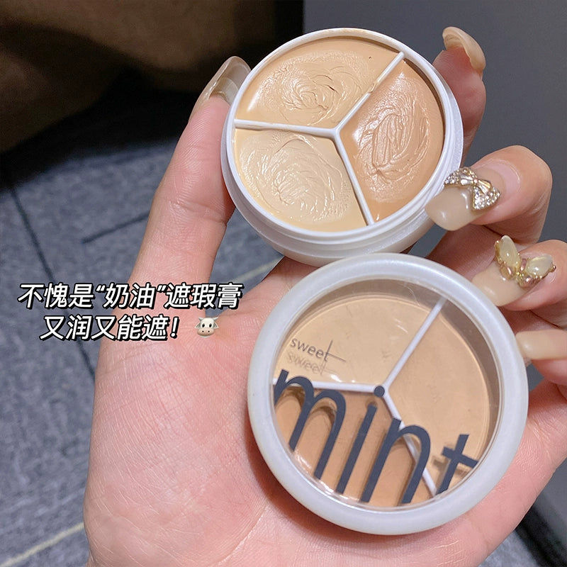 三色遮瑕膏男女遮斑点痘印遮黑眼圈奶油打底隐形毛孔提亮修容盘