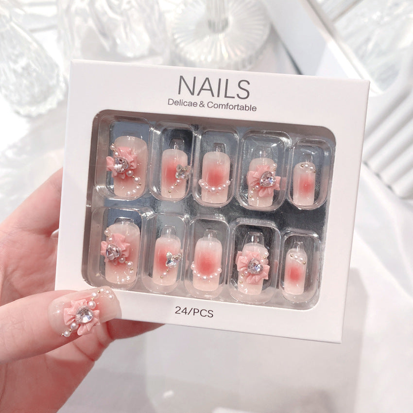 Fashion  nail Handmade Manicure Wear Nail Cute Pure Desire Wind Rhinestone Nail Patch Wear Nail Bow Nail Stickers U14