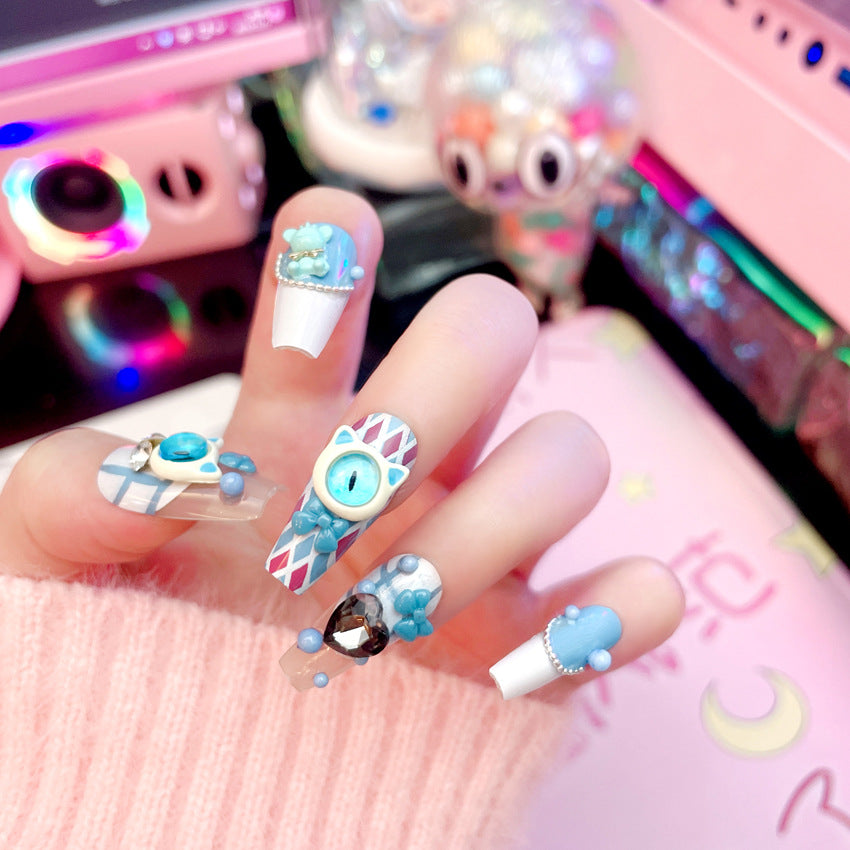 Fashion  nail New Dopamine Salt Sweet Devil Monster Children's Fun Manicure Fake Nails Removable Patch Finished U20