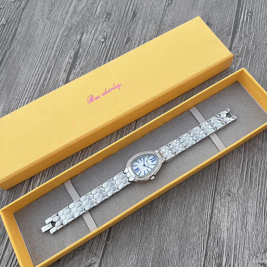 Fashion women's watchIn Stock Wholesale Women's Watch Elegant Fashion Steel Watch Women's Light Luxury Minority Creative Snake-Shaped Full Diamond Quartz Watch