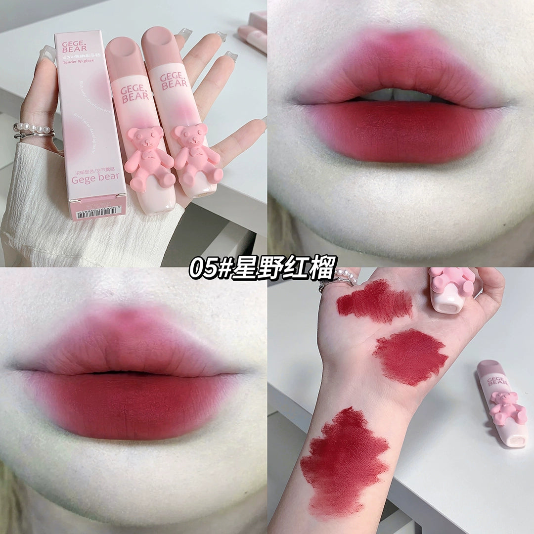 立体小熊口红唇釉丝绒哑光雾面口红防水不脱色柔雾唇釉