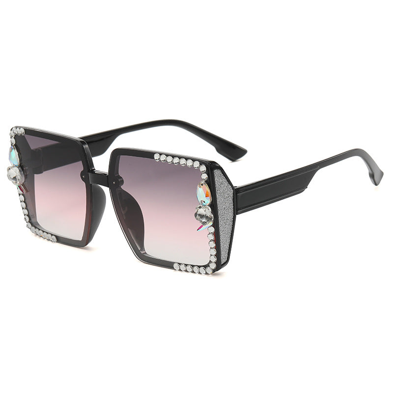 Women's fashion glasses 2023跨境新款镶钻太阳镜潮流韩版眼镜时尚街拍大框网红方框墨镜