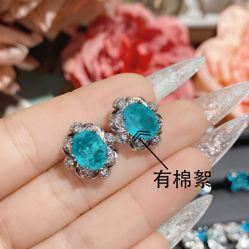 山茶新款奢华璀璨瑞士蓝宝石花朵耳饰 镀18K金高定珠宝设计耳钉女