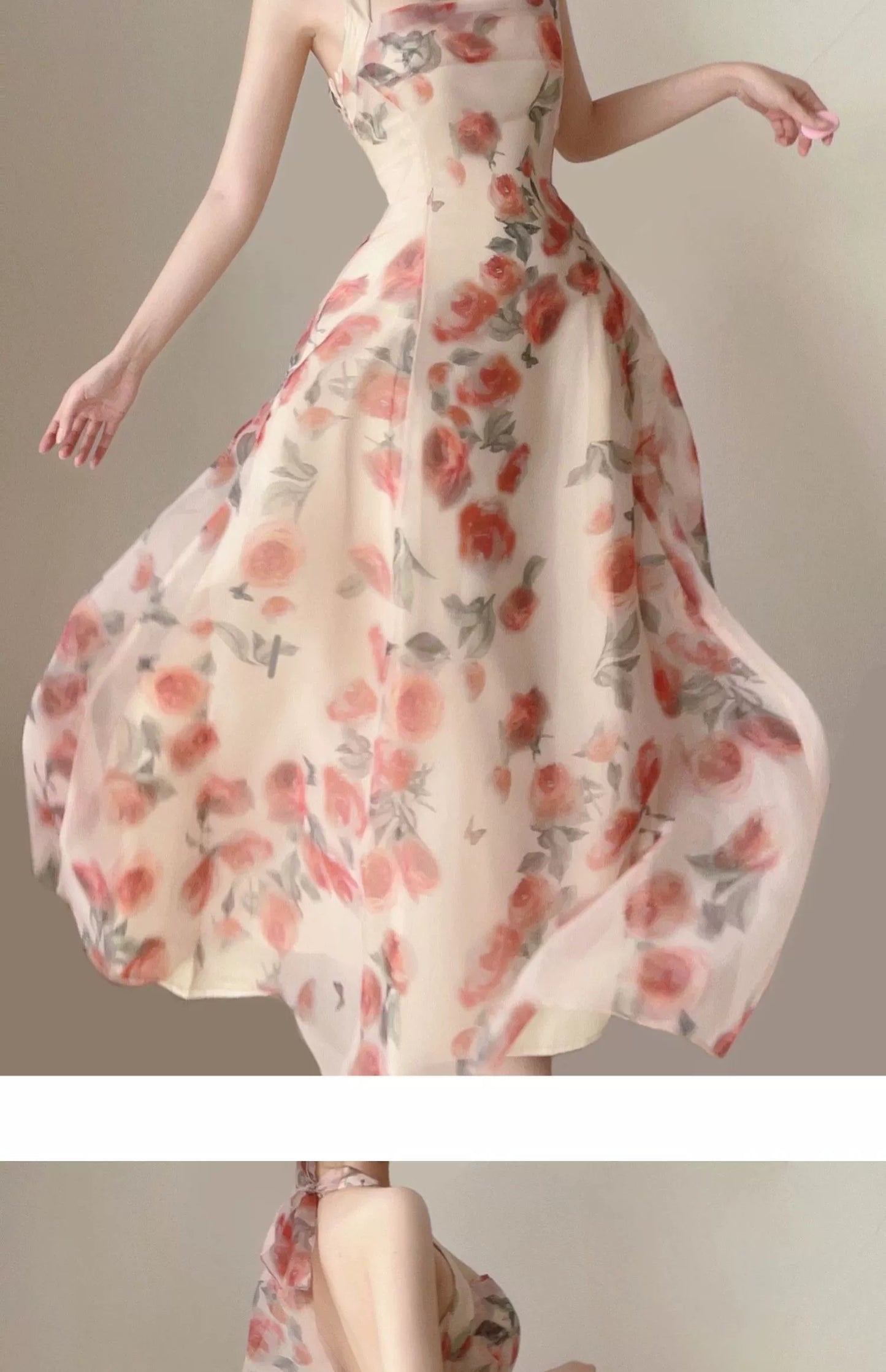 Fashion women's wear Tea Break French Style Backless Halter Suspenders Floral Dress Women's Early Spring Elegant High-Grade Dress