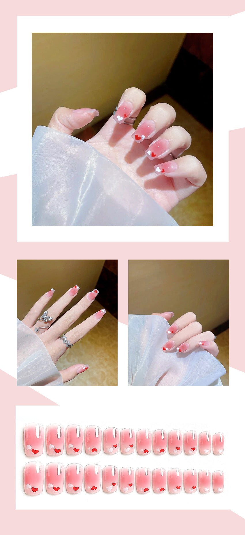Fashion  nail Fake Nail Patch Wear Nail Finished Product Nail Tip Nail Stickers Disassembly Nail Patch Peach Heart Nail Stickers Short Y39