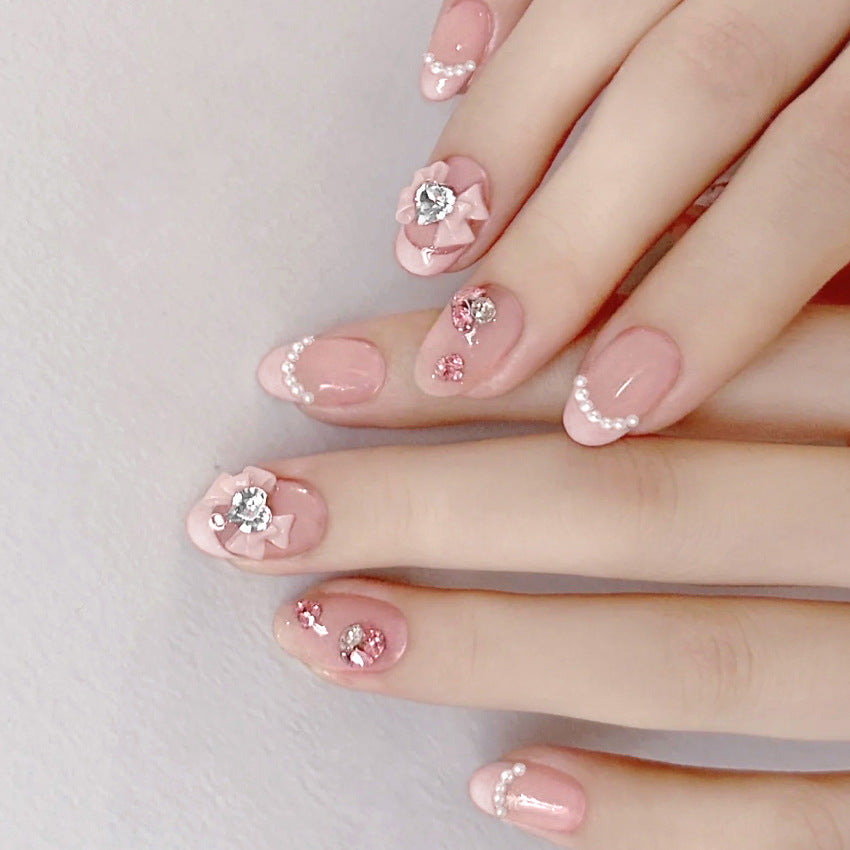 Fashion  nail Handmade Manicure Wear Nail Short Pure Desire Style Rhinestone Nail Patch Wear Nail Bow Nail Stickers A48