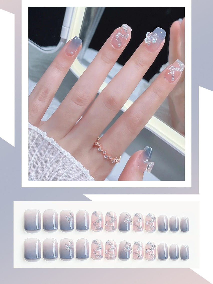Fashion  nail Pure Want to Wear Nail Art Butterfly Ice through Fake Nail Patch Removable Wear Nail Wholesale Nail Art X82