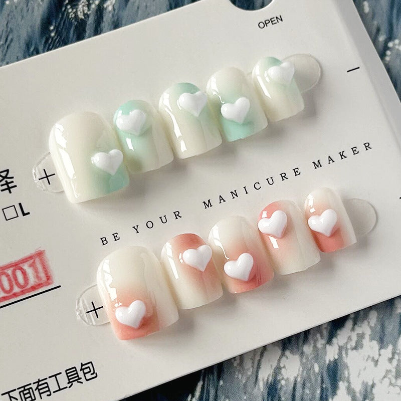 纯手工甲穿戴甲鸳鸯指甲贴片立体美甲片爱心假指甲网红美甲贴成品
