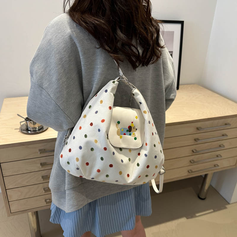 Dopamine Bag Free shipping Tattoo 2024 niche dopamine polka dot messenger bag women's new color dot shoulder bag commuting large-capacity backpack
