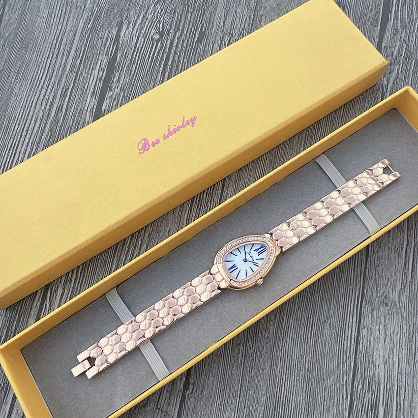 Fashion women's watchIn Stock Wholesale Women's Watch Elegant Fashion Steel Watch Women's Light Luxury Minority Creative Snake-Shaped Full Diamond Quartz Watch