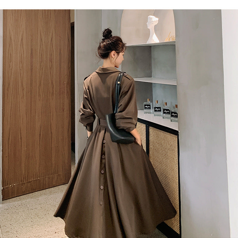 Fashion women's wear Real Shot Large Skirt Windbreaker Dress Women's Mid-Length 2024 Autumn and Winter Clothing New Waist Trimming Fashion Fashion Coat