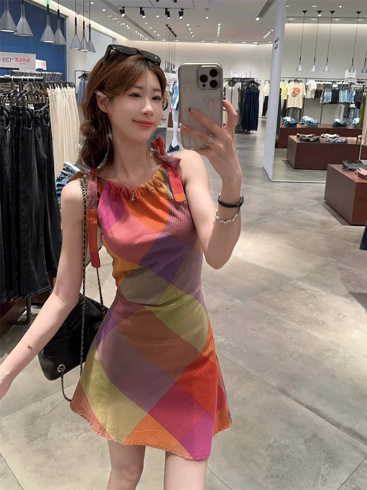 Dopamine dress Free shipping Tattoo Dopamine wears a chic neck sling skirt for women's summer 2024 new holiday style waist beautiful temperament dress