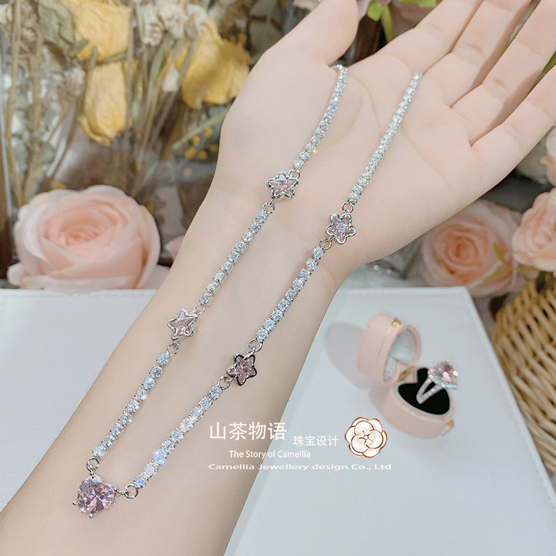 Camellia复古桃心粉色爱心钻戒女 镀金八心八箭锆石心形克拉饰品