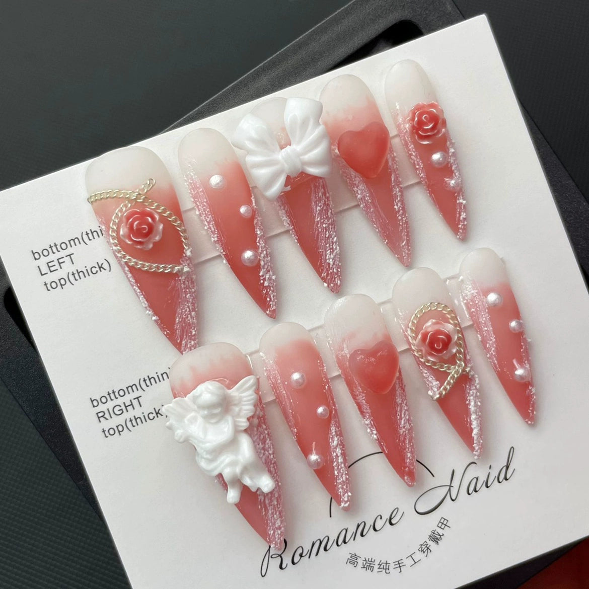 (Hand-made nail) super long wearing armor rose angel baroque rose plaster hand-made wearing nail new high-end sense detachable