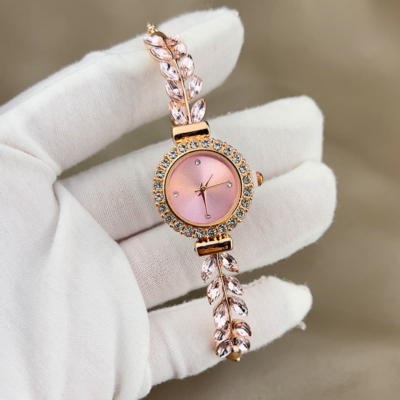 Fashion women's watch2023 New Fashion Diamond Leaf round Women's Watch Simple Dial Free Adjustment Exclusive for Cross-Border Gift Watch