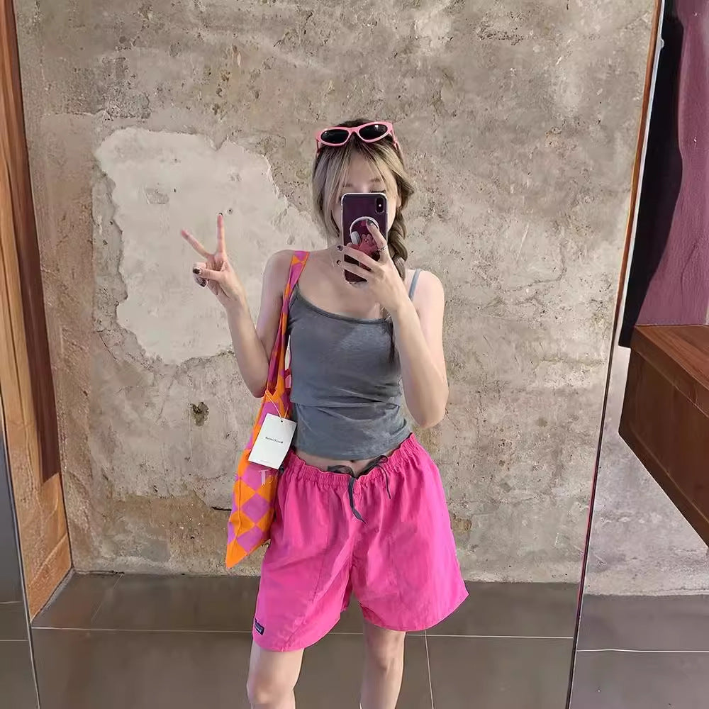 Dopamine pants Free shipping Tattoo Dopamine sports casual pants women's summer pink quick-drying pants five-point pants beach wide-leg pants shorts pants