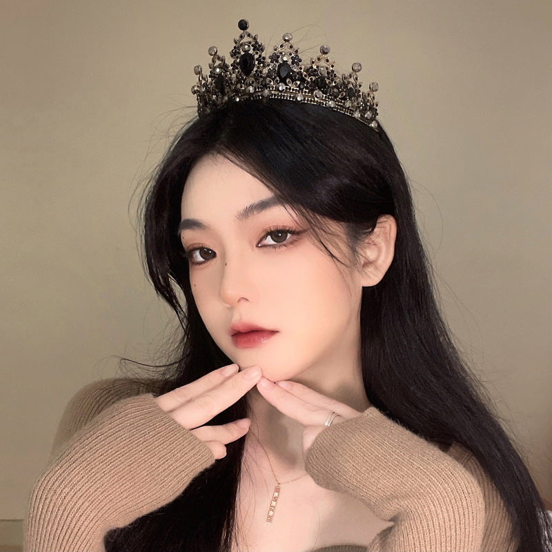 黑色新娘头饰婚纱皇冠水晶发箍公主头冠生日成人王冠高级感发饰女