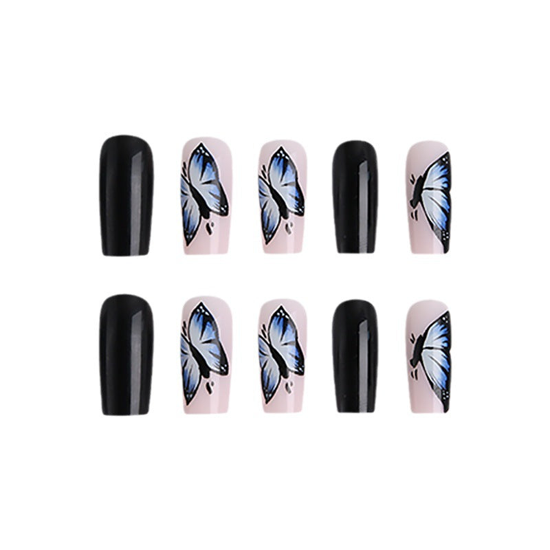 fake nail外贸穿戴甲批发彩绘蝴蝶外贸假指甲成品美甲24片穿戴甲