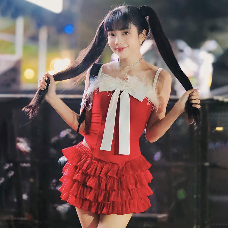 Fashion women's wear Q23tp722  Hot Girl Contrast Color Bow Three-Dimensional Decoration Fishbone Tube Top Women's All-Match Date New