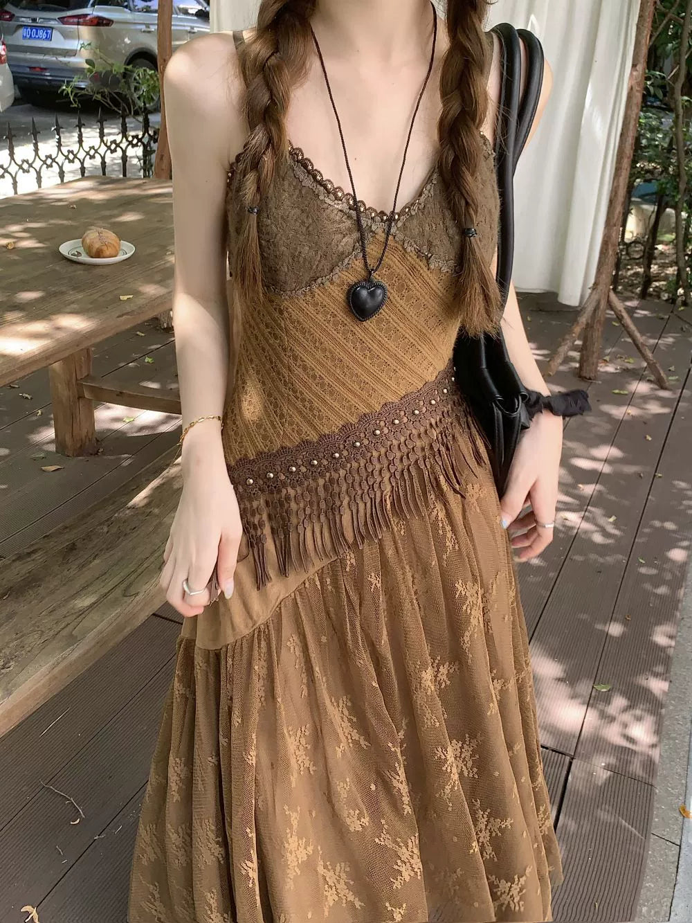 Fashion women's wear New Chinese Retro Heavy Industry Color Matching Sling Dress Female Spring 2024 New Holiday Slimming Elegant Long Dress